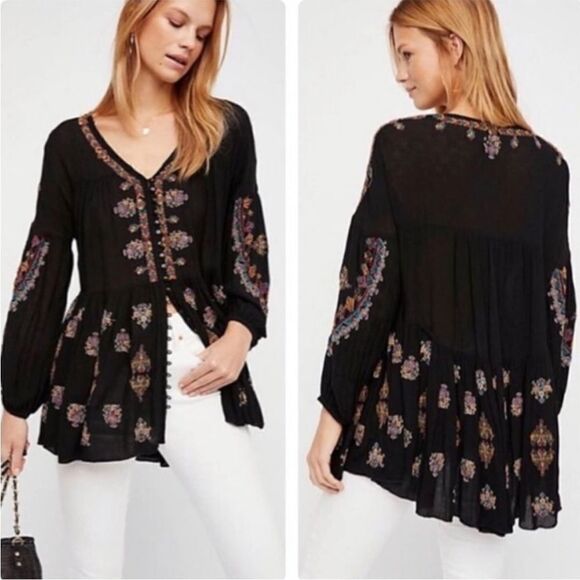 Free People | Arianna Embroidered Tunic in Black - Size small - Picture 1 of 16